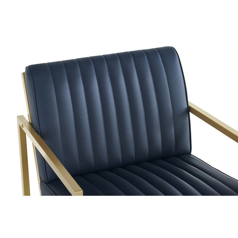 Poltrona di design Mid-Century Modern con struttura in metallo, divano singolo in pelle PU, poltrona da lettura per soggiorno, camera da letto, bar