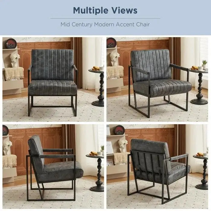 Poltrona di design Mid-Century Modern con struttura in metallo, divano singolo in pelle PU, poltrona da lettura per soggiorno, camera da letto, bar