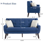 Divanetto curvo moderno rivestito in tessuto con bottoni trapuntati da 63 pollici con 2 cuscini