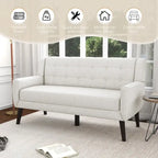 Divanetto curvo moderno rivestito in tessuto con bottoni trapuntati da 63 pollici con 2 cuscini