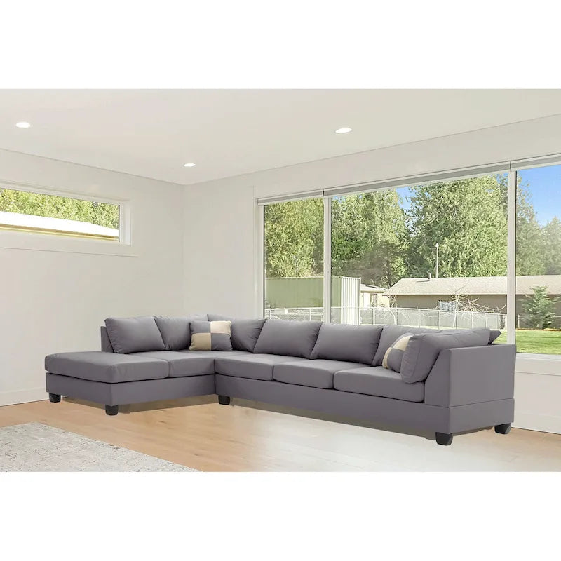 Divano Sezionale a 4 Posti Malone 111 pollici in Ecopelle con 2 Cuscini Decorativi - 111L x 78W x 34H