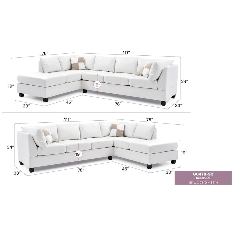 Divano Sezionale a 4 Posti Malone 111 pollici in Ecopelle con 2 Cuscini Decorativi - 111L x 78W x 34H