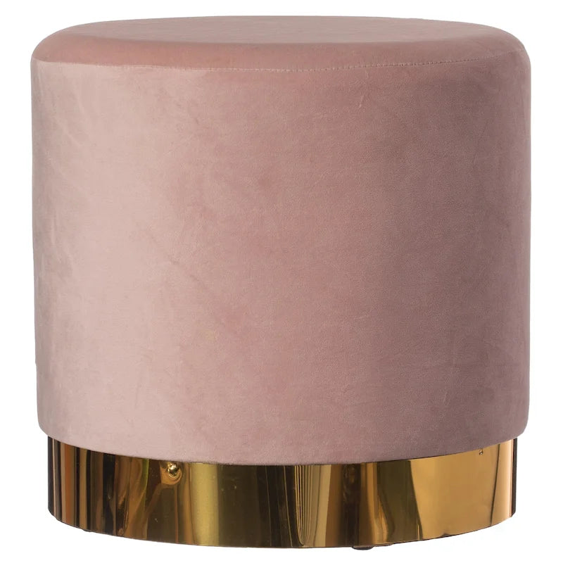 Sgabello pouf moderno rotondo in velluto con base dorata