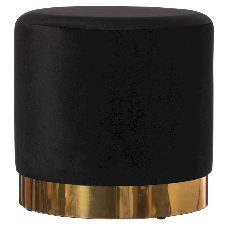 Sgabello pouf moderno rotondo in velluto con base dorata