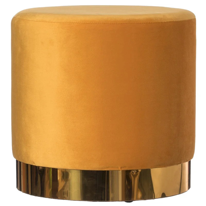 Sgabello pouf moderno rotondo in velluto con base dorata