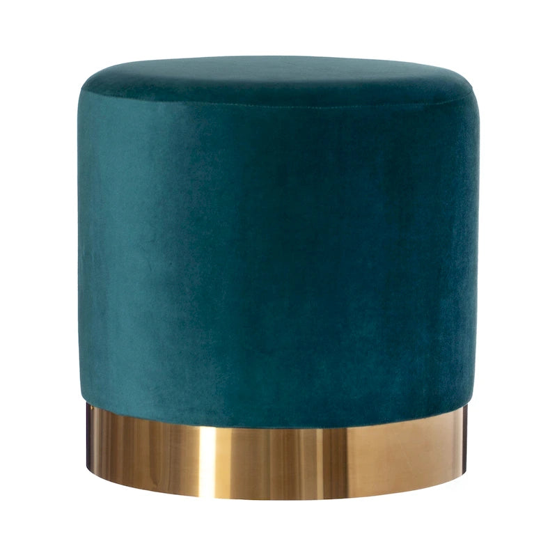 Sgabello pouf moderno rotondo in velluto con base dorata