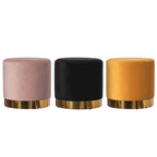 Sgabello pouf moderno rotondo in velluto con base dorata