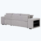 Divano Sezionale Moderno a L a 3 Posti Reversibile, con Chaise Longue Contenitore e 2 Sgabelli