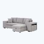 Divano Sezionale Moderno a L a 3 Posti Reversibile, con Chaise Longue Contenitore e 2 Sgabelli