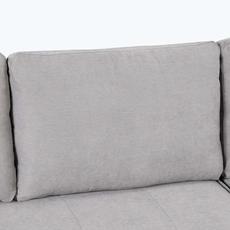 Divano Sezionale Moderno a L a 3 Posti Reversibile, con Chaise Longue Contenitore e 2 Sgabelli