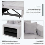 Divano Sezionale Moderno a L a 3 Posti Reversibile, con Chaise Longue Contenitore e 2 Sgabelli