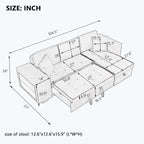 Divano Sezionale Moderno a L a 3 Posti Reversibile, con Chaise Longue Contenitore e 2 Sgabelli