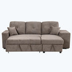 Divano Sezionale Moderno a L a 3 Posti Reversibile, con Chaise Longue Contenitore e 2 Sgabelli