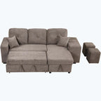Divano Sezionale Moderno a L a 3 Posti Reversibile, con Chaise Longue Contenitore e 2 Sgabelli