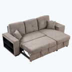 Divano Sezionale Moderno a L a 3 Posti Reversibile, con Chaise Longue Contenitore e 2 Sgabelli