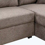 Divano Sezionale Moderno a L a 3 Posti Reversibile, con Chaise Longue Contenitore e 2 Sgabelli