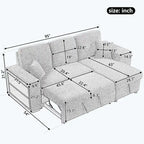 Divano Sezionale Moderno a L a 3 Posti Reversibile, con Chaise Longue Contenitore e 2 Sgabelli