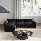 Divano componibile a L, divani modulari in ciniglia minimalisti con pouf