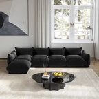 Divano componibile a L, divani modulari in ciniglia minimalisti con pouf