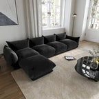 Divano componibile a L, divani modulari in ciniglia minimalisti con pouf