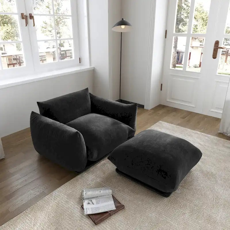 Divano componibile a L, divani modulari in ciniglia minimalisti con pouf
