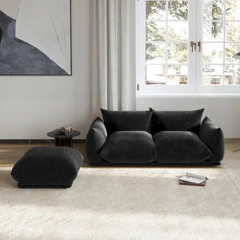 Divano componibile a L, divani modulari in ciniglia minimalisti con pouf