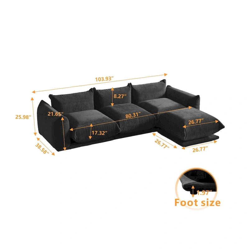 Divano componibile a L, divani modulari in ciniglia minimalisti con pouf