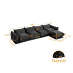 Divano componibile a L, divani modulari in ciniglia minimalisti con pouf