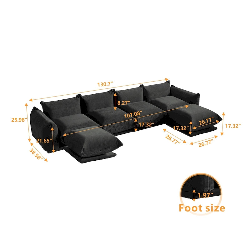 Divano componibile a L, divani modulari in ciniglia minimalisti con pouf