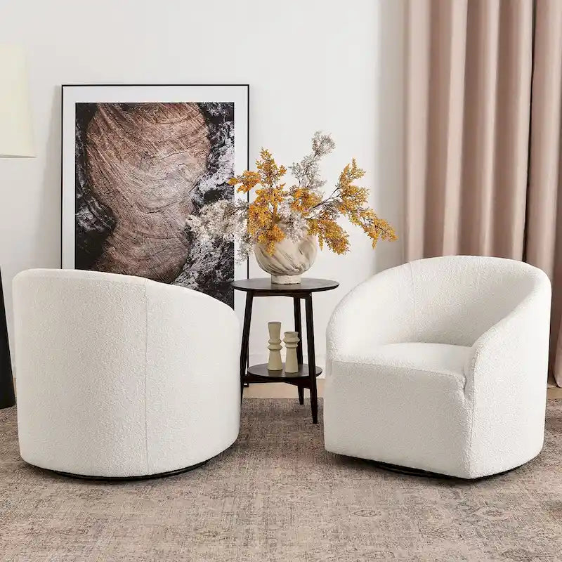 Poltrona a botte girevole imbottita in bouclé KINWELL 32W (set da 2)