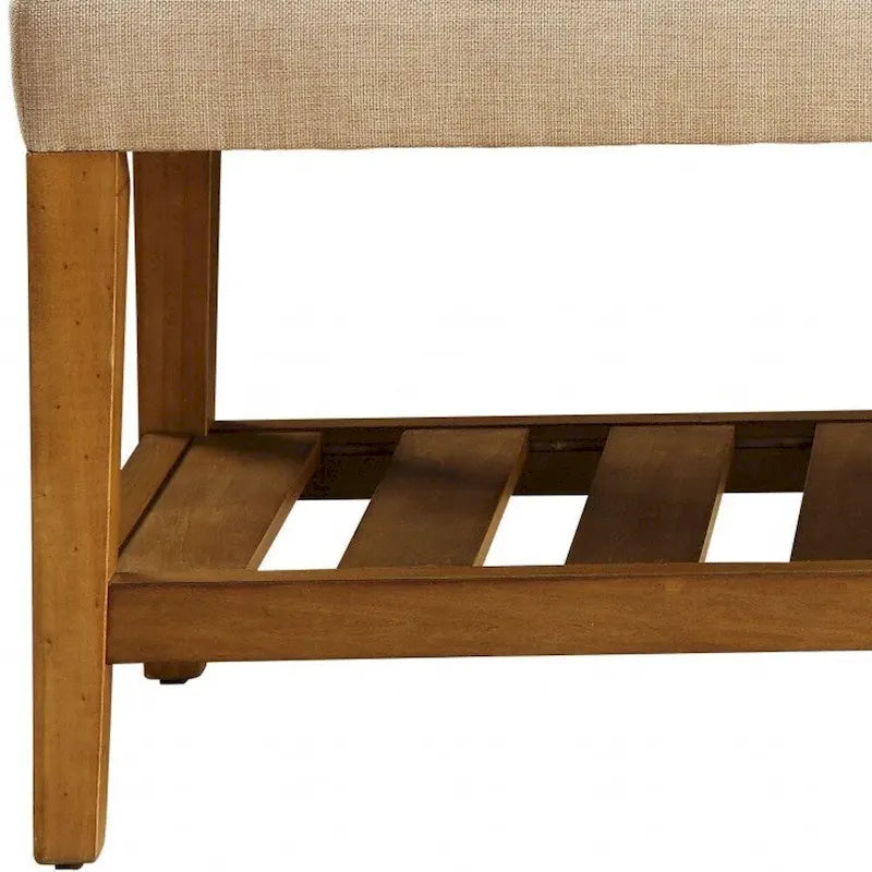 Panca HomeRoots 40" in Poliestere Imbottito Beige e Marrone con Ripiani