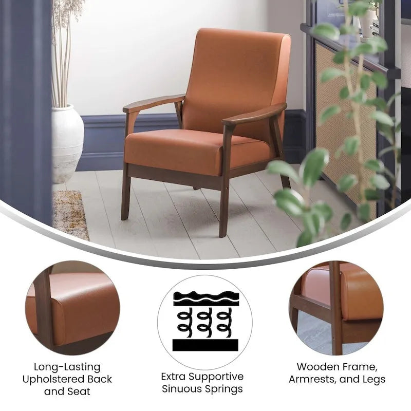 Poltrona Mid-Century Moderna con Struttura in Legno e Cuscini in Ecopelle