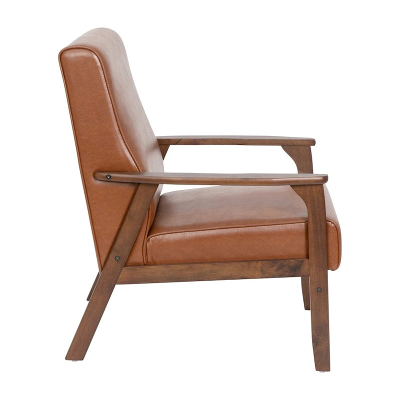 Poltrona Mid-Century Moderna con Struttura in Legno e Cuscini in Ecopelle