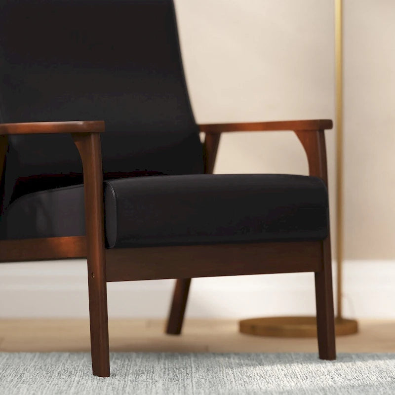 Poltrona Mid-Century Moderna con Struttura in Legno e Cuscini in Ecopelle