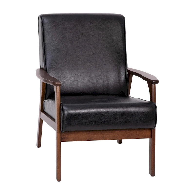 Poltrona Mid-Century Moderna con Struttura in Legno e Cuscini in Ecopelle