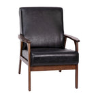 Poltrona Mid-Century Moderna con Struttura in Legno e Cuscini in Ecopelle