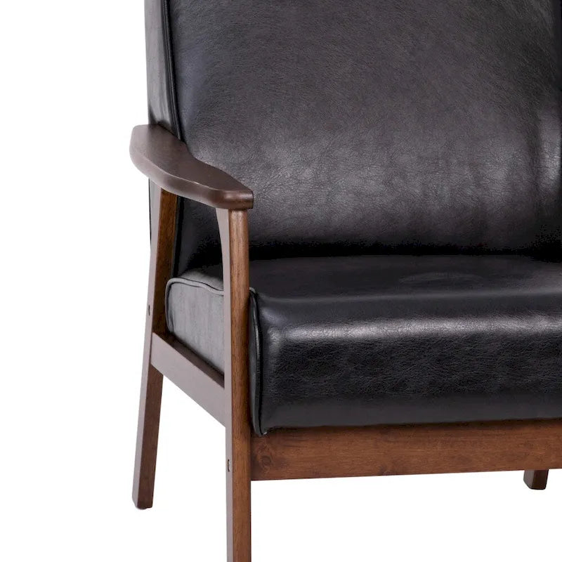 Poltrona Mid-Century Moderna con Struttura in Legno e Cuscini in Ecopelle