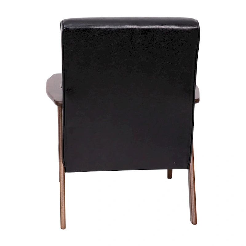 Poltrona Mid-Century Moderna con Struttura in Legno e Cuscini in Ecopelle