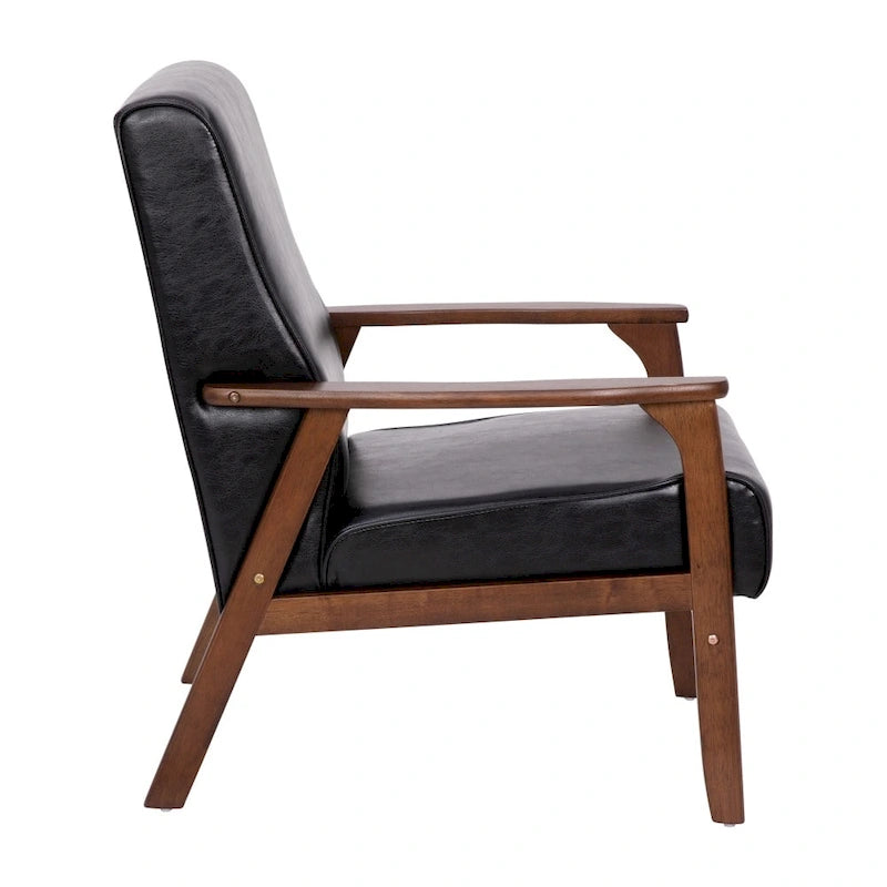 Poltrona Mid-Century Moderna con Struttura in Legno e Cuscini in Ecopelle