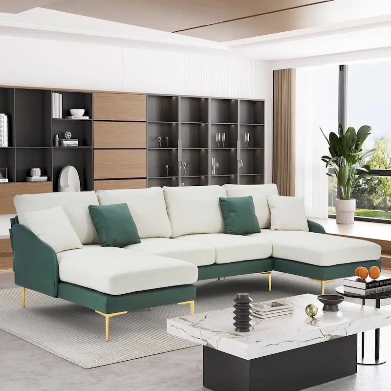 Ouyessir Divano componibile a U a 4 posti con doppia chaise longue