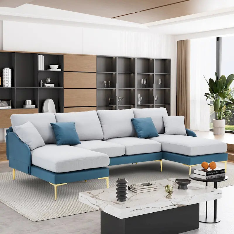 Ouyessir Divano componibile a U a 4 posti con doppia chaise longue