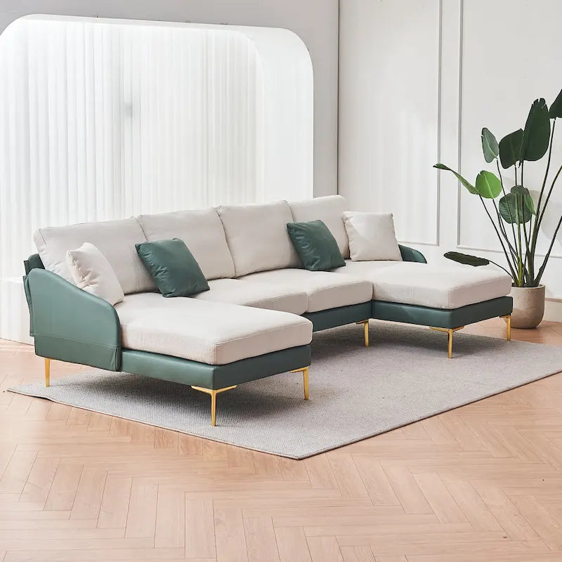 Ouyessir Divano componibile a U a 4 posti con doppia chaise longue