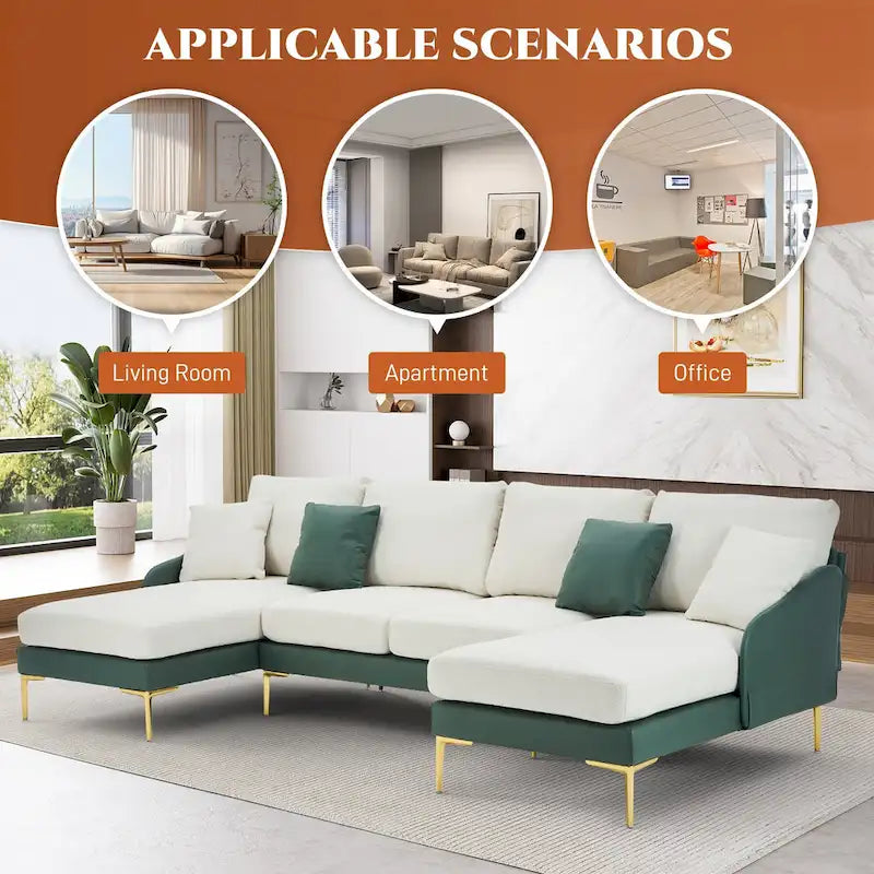 Ouyessir Divano componibile a U a 4 posti con doppia chaise longue
