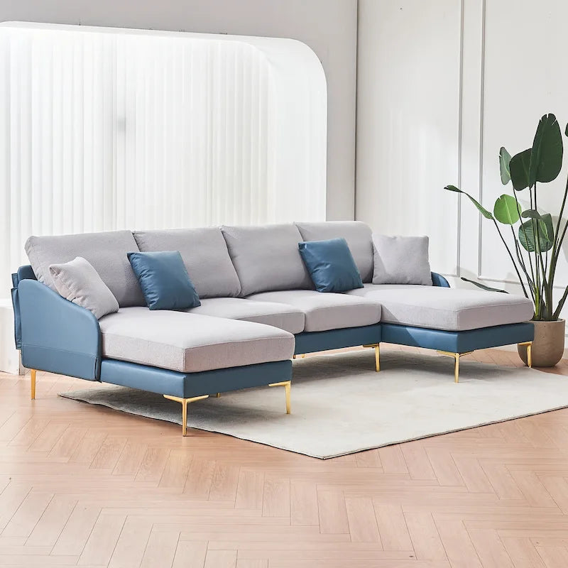 Ouyessir Divano componibile a U a 4 posti con doppia chaise longue