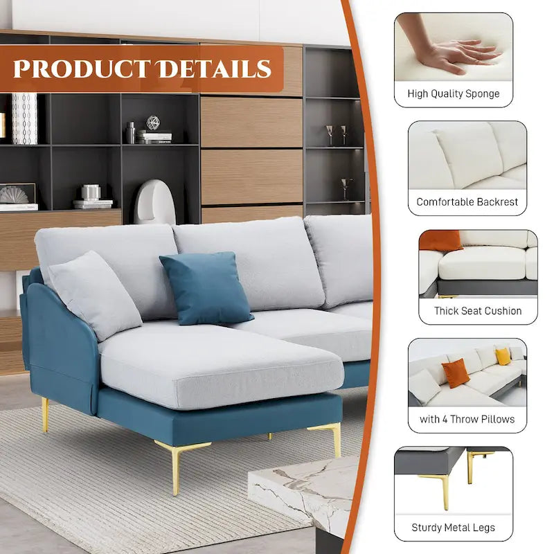 Ouyessir Divano componibile a U a 4 posti con doppia chaise longue