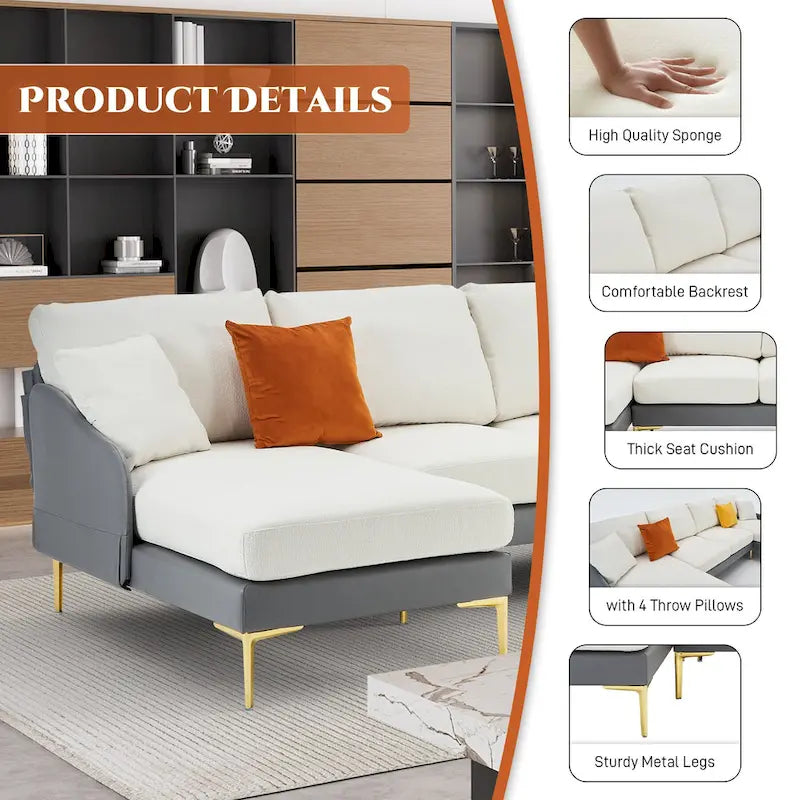 Ouyessir Divano componibile a U a 4 posti con doppia chaise longue
