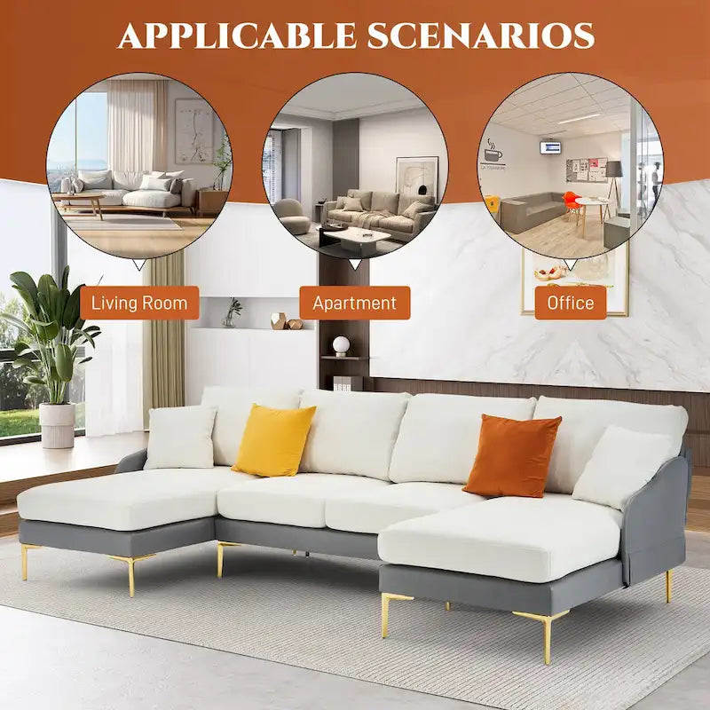 Ouyessir Divano componibile a U a 4 posti con doppia chaise longue
