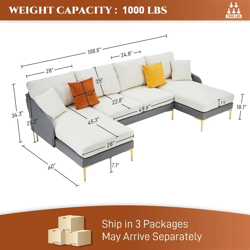 Ouyessir Divano componibile a U a 4 posti con doppia chaise longue