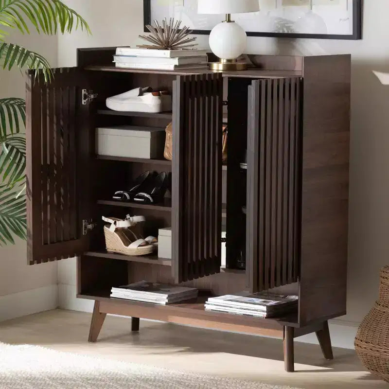 Scarpiera Delaire in Legno Finitura Noce Marrone Stile Moderno Mid-Century