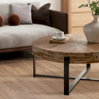 Tavolino rotondo 31W con piano in legno di abete e struttura in metallo